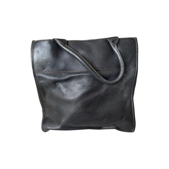 Johnston & Murphy Black Leather Tote Bag Purse Gold Logo Charm | Large Interior - Picture 3 of 8